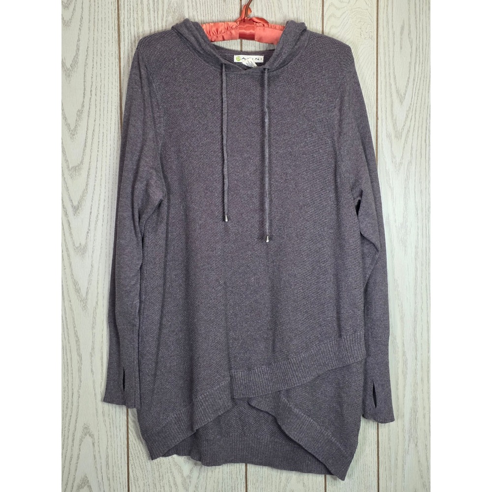Dakini Womens 1X Purple Knit Hoodie Sweater Crossover Tulip Hem Thumbholes